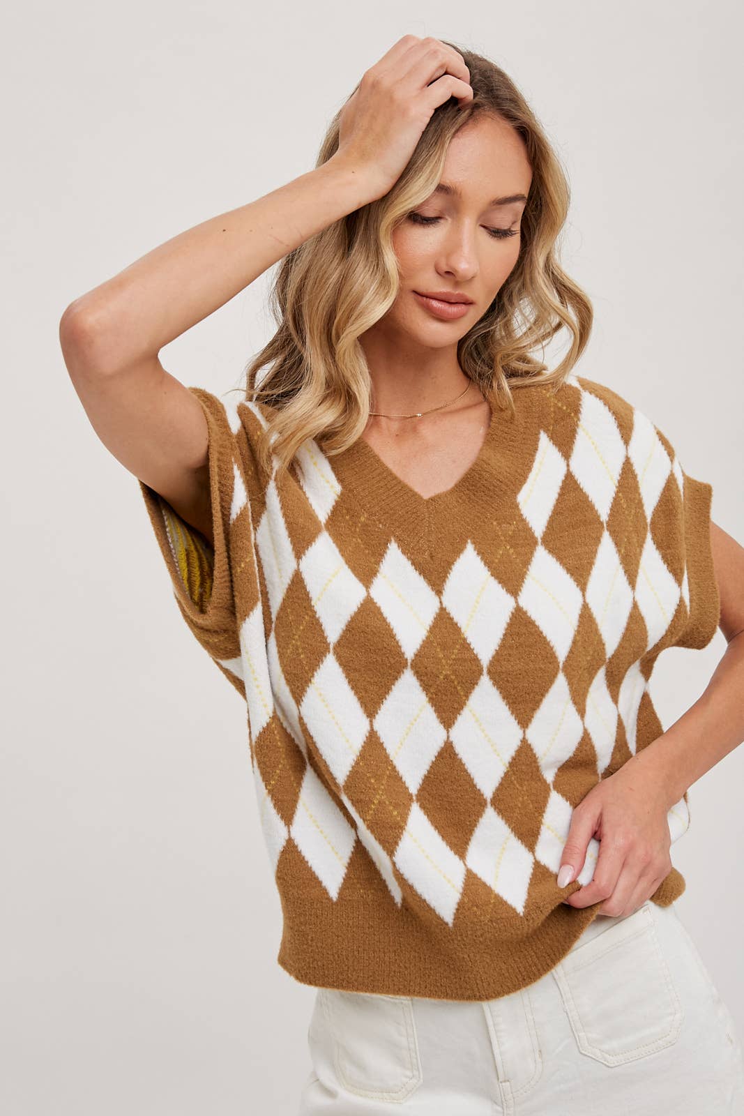 Argyle knit factory sweater top