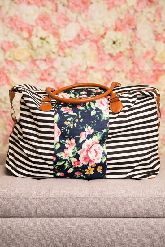 Weekender Bag Floral with Stripe Center Tote