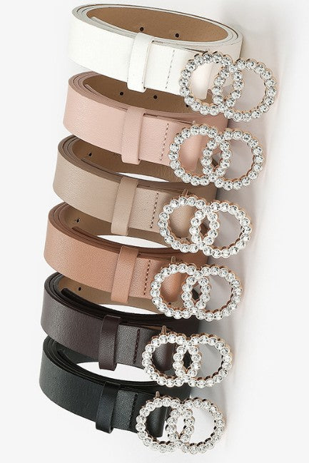 Crystal Double O Vegan Leather Belt