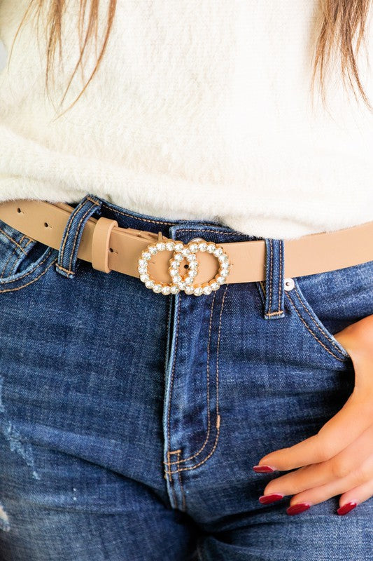 Crystal Double O Vegan Leather Belt