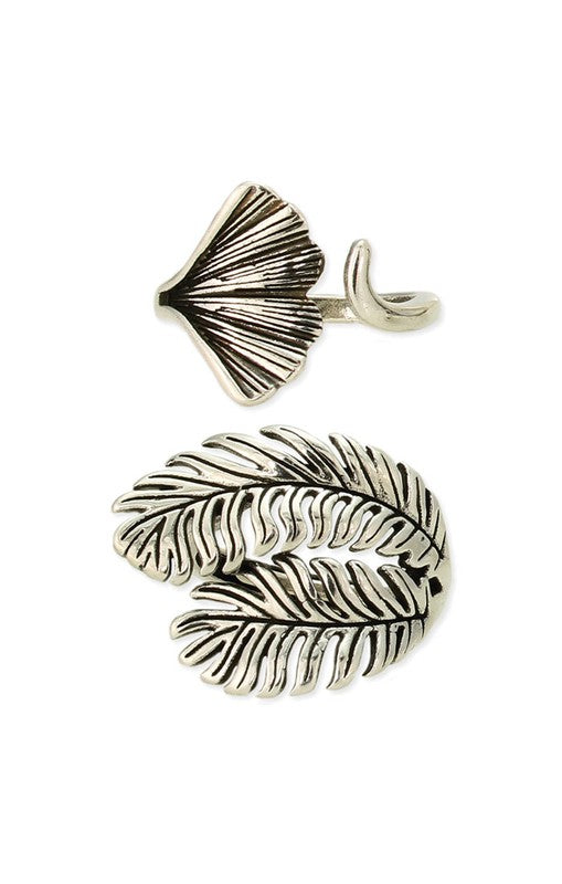 Silver Tropics Leaf Ring Set