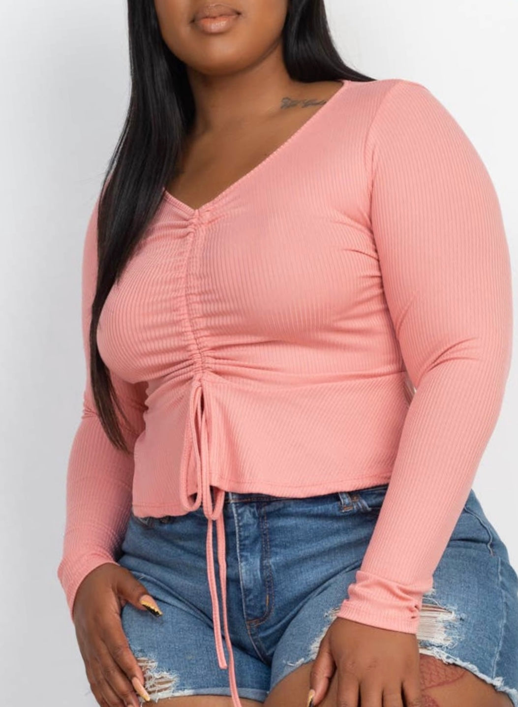 Plus Size Drawstring Front Peplum Top