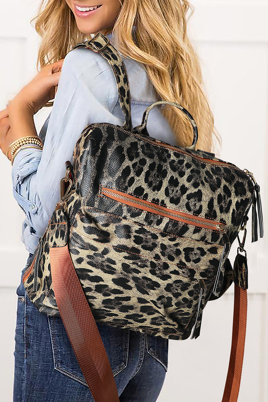 Leopard Convertible PU Backpack