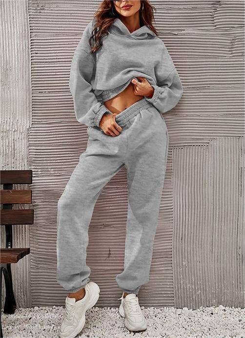 Casual Pocket Hoodie & Sweat Pant Two Piece Set